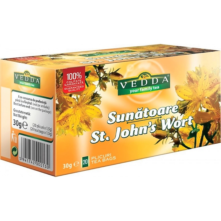 Чай от жълт кантарион (Hypericum perforatum), 20 пакетчета, 30гр, Vedda Kalpo