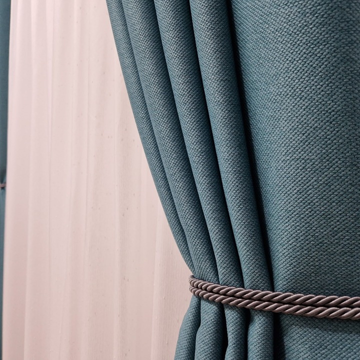 Draperie Rustic Turcoaz, Blackout cu rejansa pentru sina 2 buc x 100 x 210