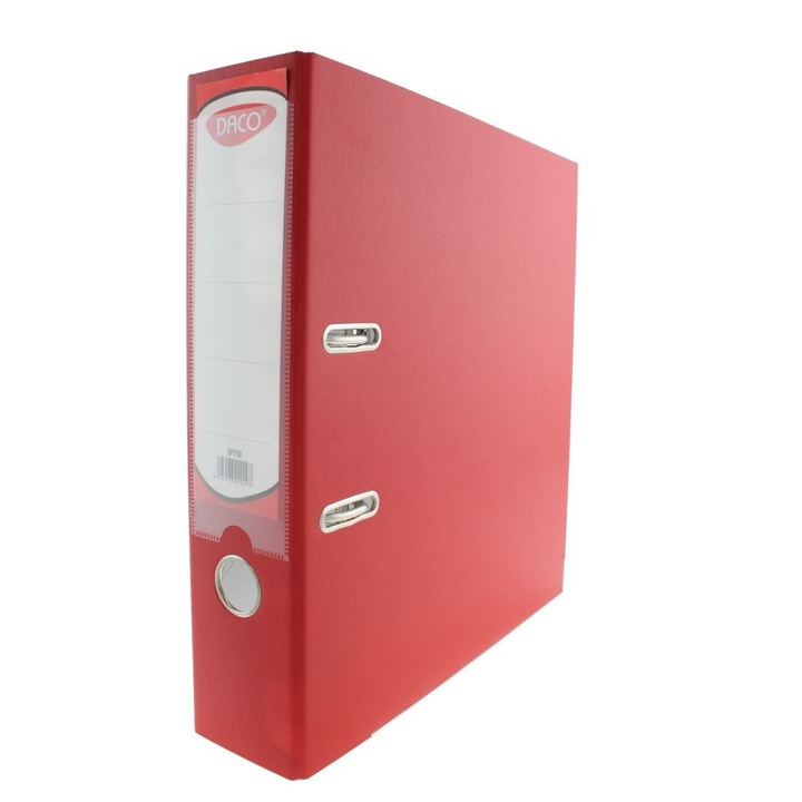 Biblioraft plastifiat DACO, A4, Cotor 7.5 cm, Rosu
