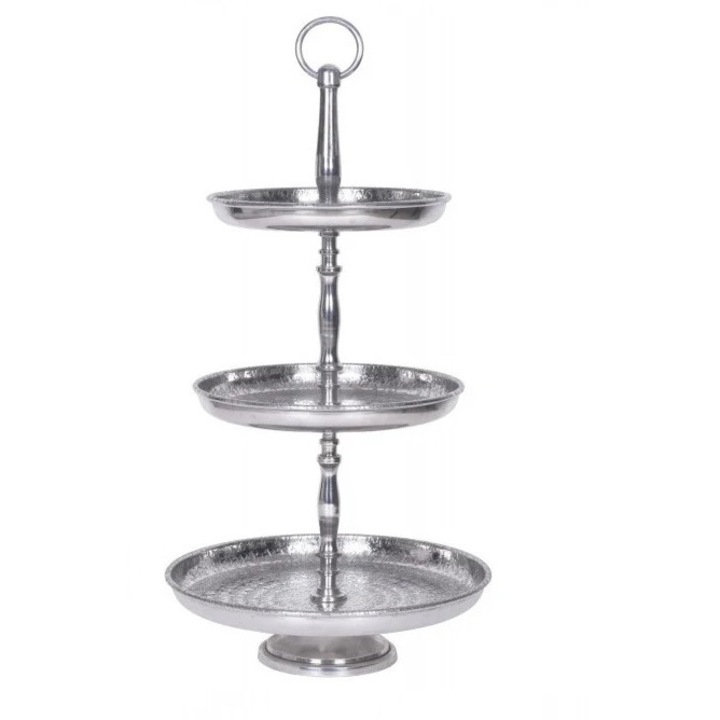 Platou cu 3 niveluri argintiu din aluminiu 25 cm Orient The Home Collection
