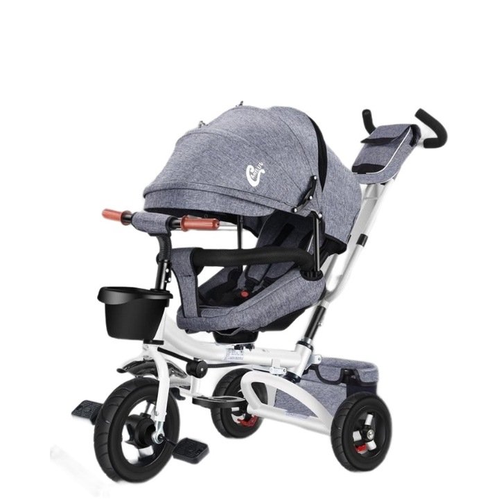 Tricicleta Pentru Copii Mixbo cu 3 Roti, Scaun Pivotant la 360 Grade Gri/Alb