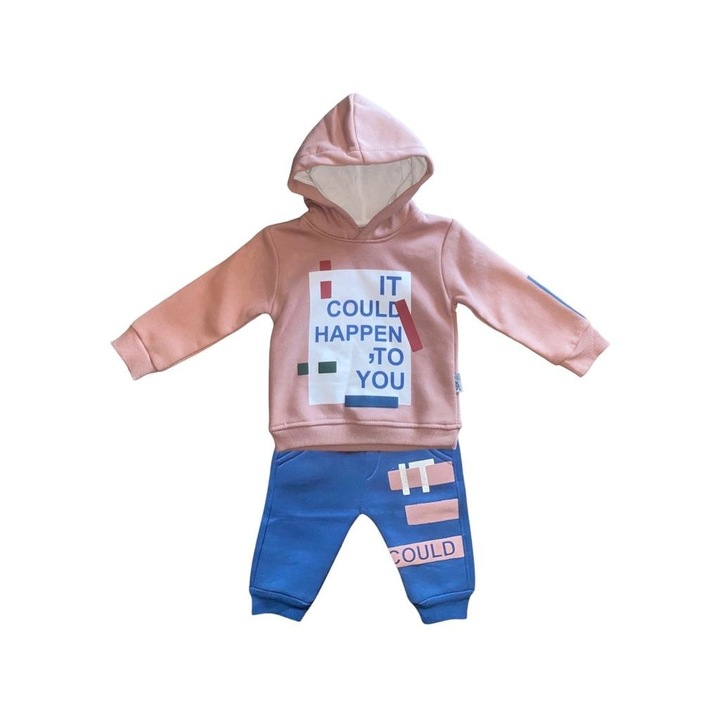 Trening vatuit pentru fete, roz pudrat, imprimeu, bumbac