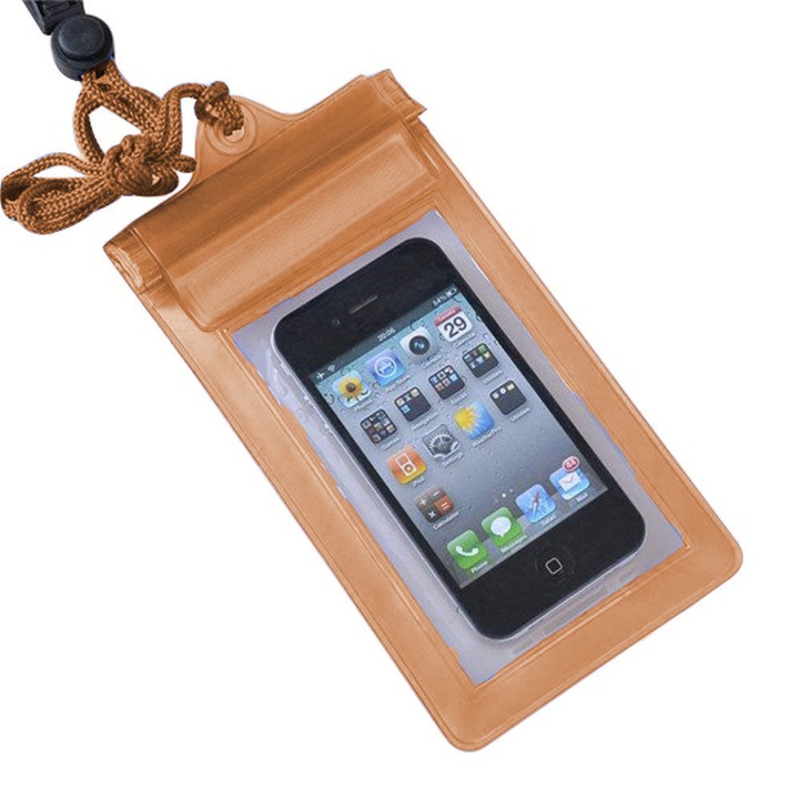 Husa Protectie Subacvatica pentru telefon cu diagonala maxim 7.0 inch sau documente, Ultra Safe, Universala, Snur prindere, Impermeabila, Waterproof, Portocaliu