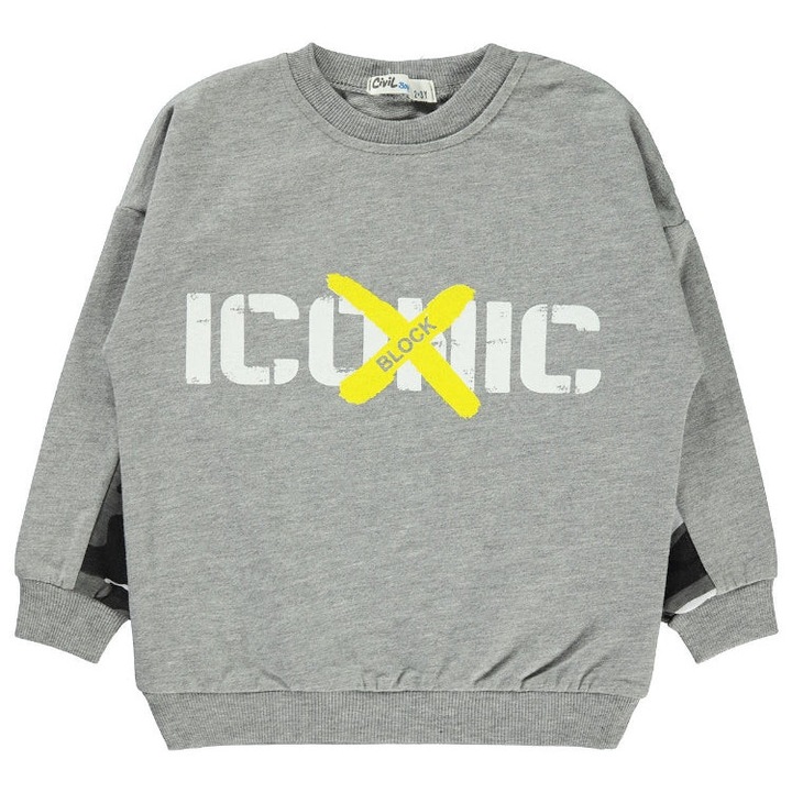 Bluza Iconic baietel, maneca lunga, 100% bumbac, Gri