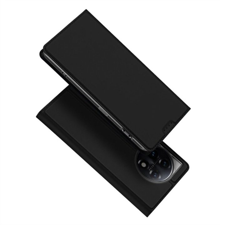 Защитен флип капак, съвместим с OnePlus 11, Skin Pro, екологична кожа, черен