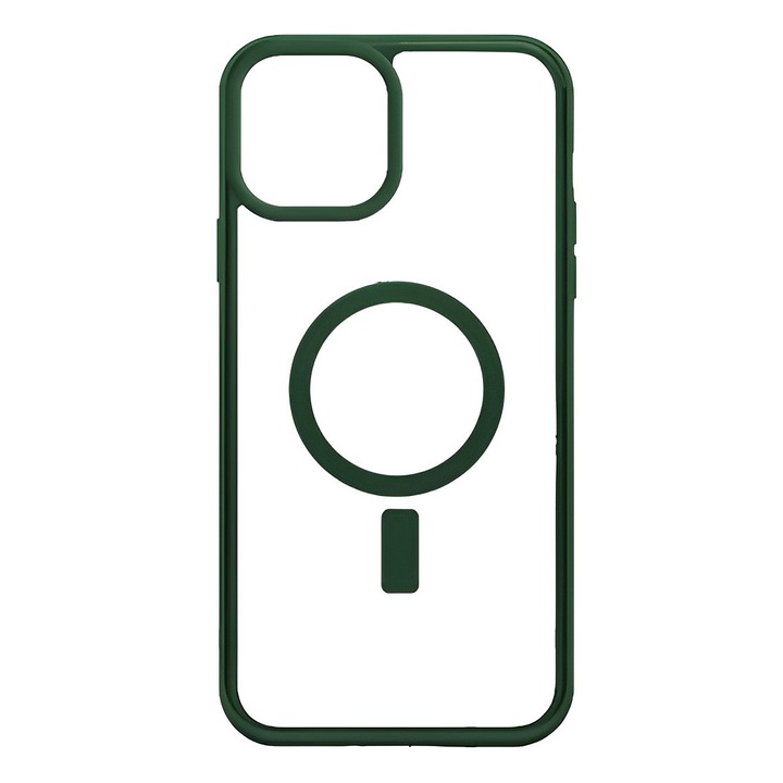 Магнитен защитен калъф за iPhone 15 Plus, функция MagSafe, компактен дизайн, видимо лого, защита на камерата, против пръстови отпечатъци, против удар, против надраскване, тъмен изумруд