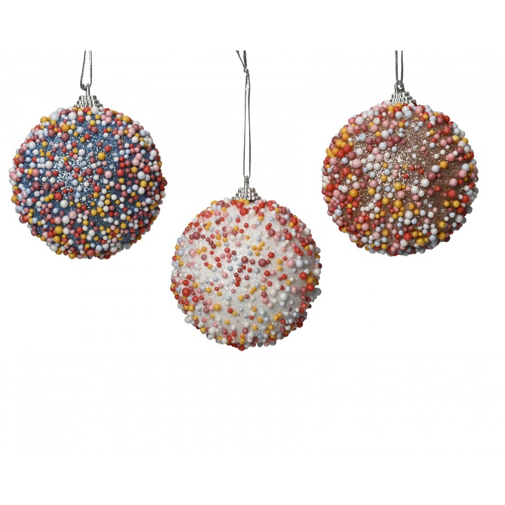 3 karácsonyfa földgömböből álló készlet, Candy, 8 cm