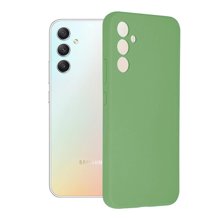 Mikroszálas TPU szilikon tok Samsung Galaxy A34 készülékhez, mikroszálas belső, ultra puha szilikon külső, puha tapintású, vékony szabású, tartós, rugalmas, optimális ultra védelem, halványzöld