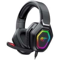 Casti gaming HAVIT H659d, iluminare RGB, difuzioare 50mm, microfon omnidirectional, control volum, reducere pasiva a zgomotului, conectare prin USB & Jack 3.5mm, Negru