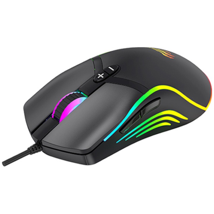 Mouse gaming HAVIT MS1026, iluminare RGB, 6400 dpi, 7 butoane, USB, negru