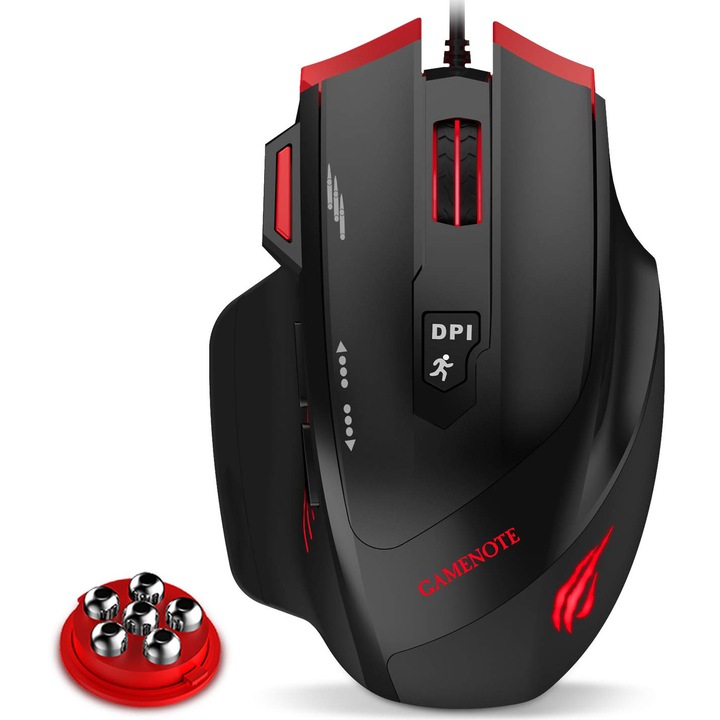 Mouse gaming HAVIT MS1005, iluminare LED multi-color, 3200 dpi, 7 butoane, USB, negru/rosu