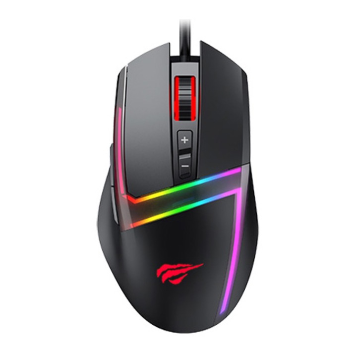 Mouse gaming HAVIT MS953, iluminare RGB, 7000 dpi, 7 butoane, programabil, chip Pixart PMW3325, design ergonimic, USB, negru