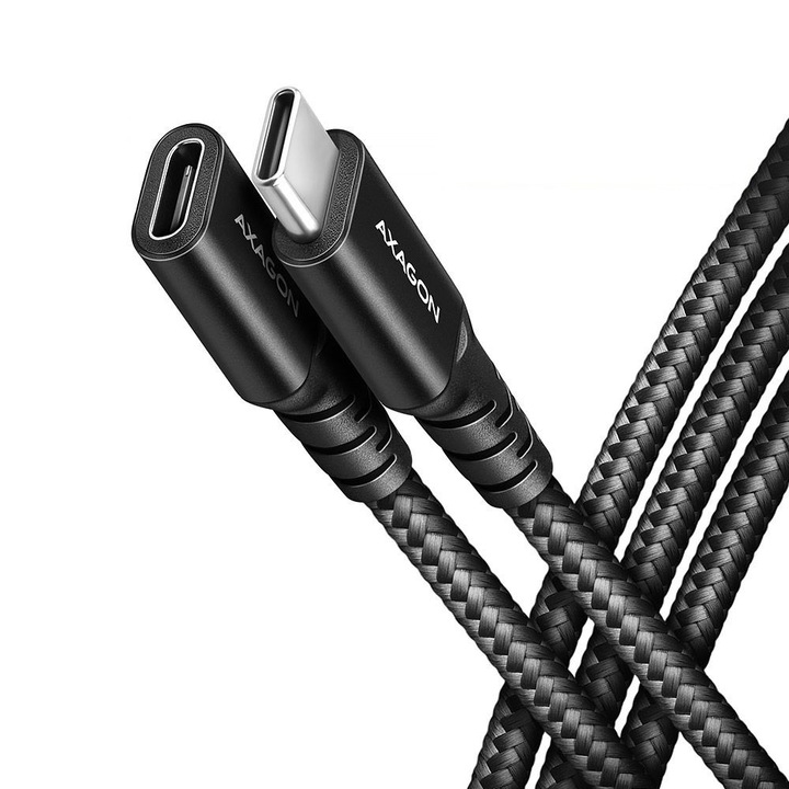 Cablu prelungitor, Axagon, USB-C de mare, Viteza 20 Gbps, 1 m, Negru