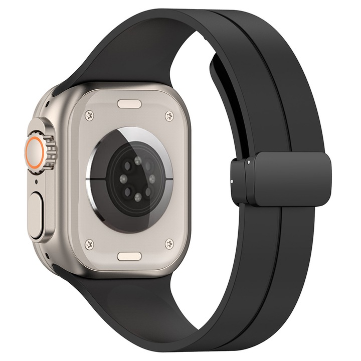 Curea compatibila cu Apple Watch 1/2/3/4/5/6/7/8/9/SE/SE 2/Ultra/Ultra 2 42/44/45/49mm, Safe EVIA, R41, Metal, Deep Dark