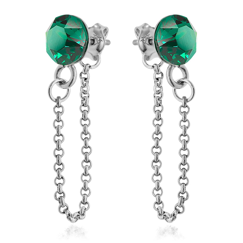 Cercei Argint 925 placat cu rodiu cu cristale Swarovski® Xirius Chain 6mm Emerald