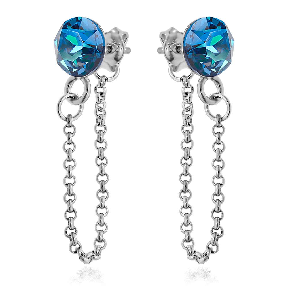 Cercei Argint 925 placat cu rodiu cu cristale Swarovski® Xirius Chain 6mm Bermuda Blue