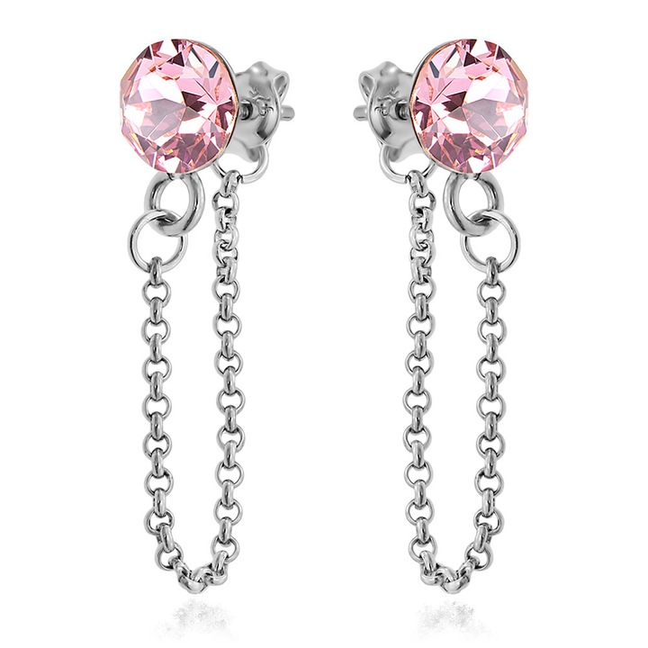Cercei Argint 925 placat cu rodiu cu cristale Swarovski® Xirius Chain 6mm Light Rose