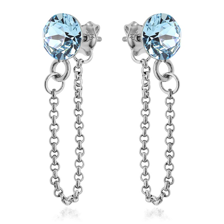 Cercei Argint 925 placat cu rodiu cu cristale Swarovski® Xirius Chain 6mm Aquamarine