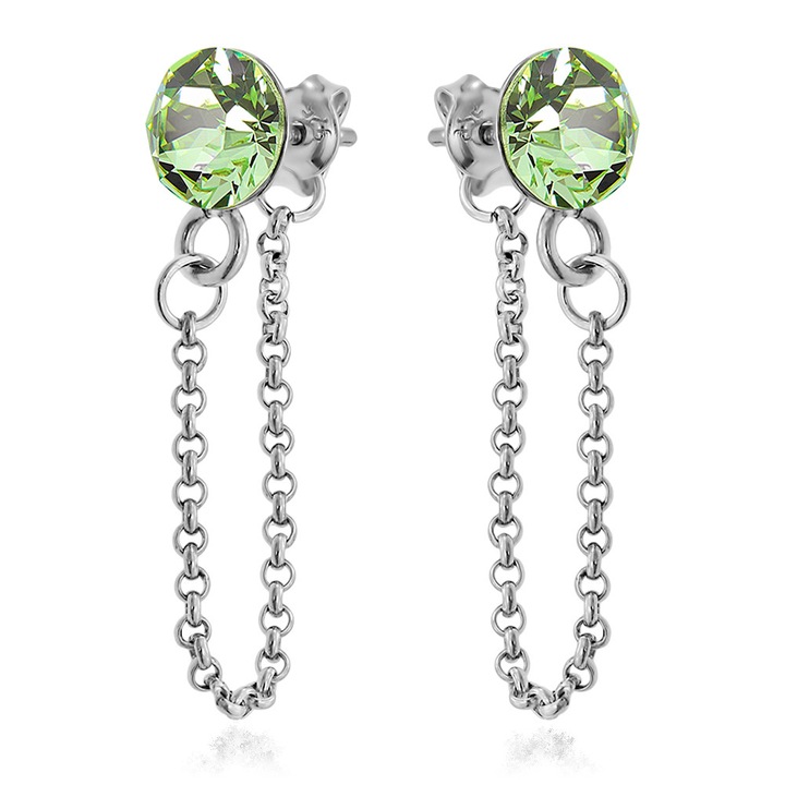 Cercei Argint 925 placat cu rodiu cu cristale Swarovski® Xirius Chain 6mm Peridot