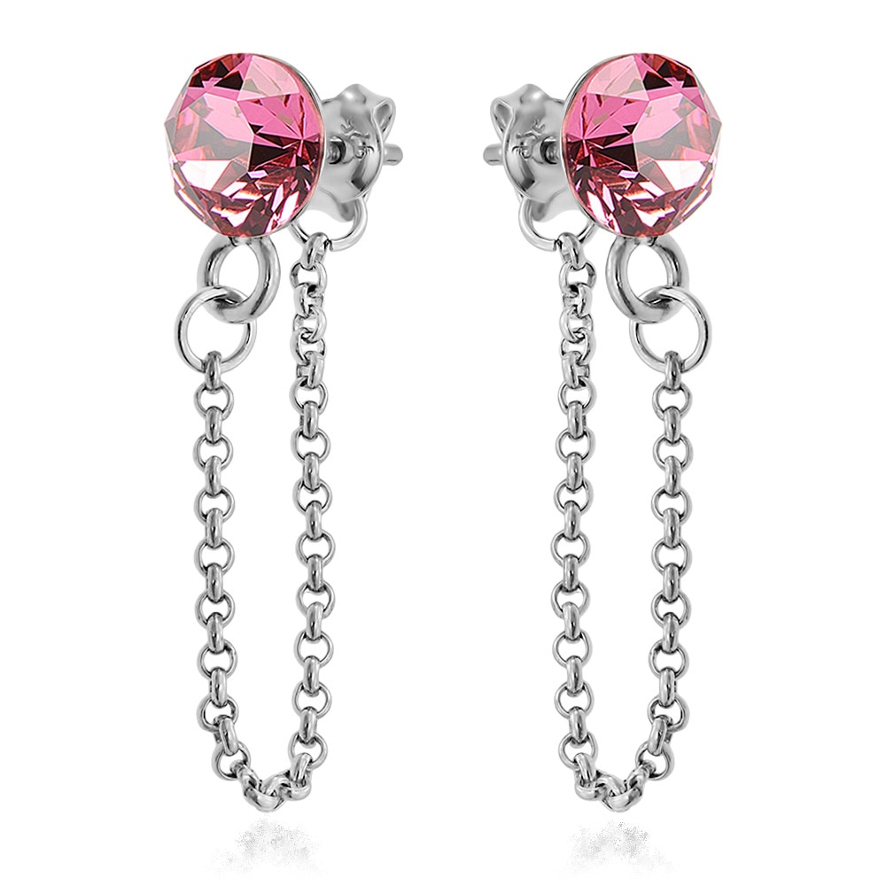 Cercei Argint 925 placat cu rodiu cu cristale Swarovski® Xirius Chain 6mm Rose