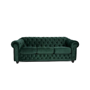 Canapea ELEGANCE de 3 locuri tip Chesterfield din catifea verde smarald