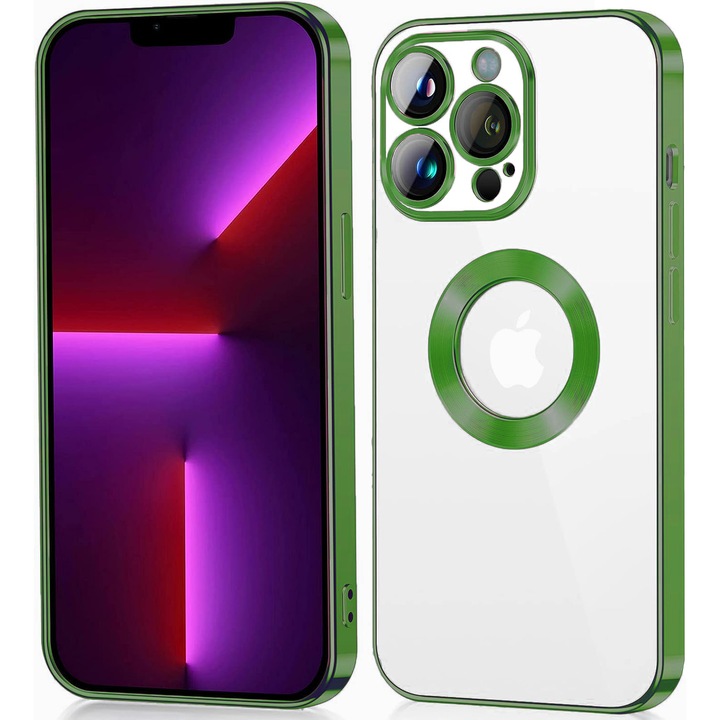 Премиум луксозен калъф Magsafe, съвместим с iPhone 11 Pro, Antishock, прозрачен със зелени ръбове