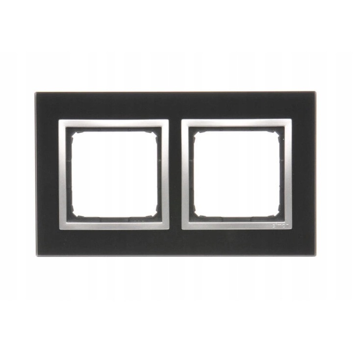 Rama dubla pentru prize, Kontakt-Simon, Sticla, IP20, 96 x 163 mm, Negru/Argintiu