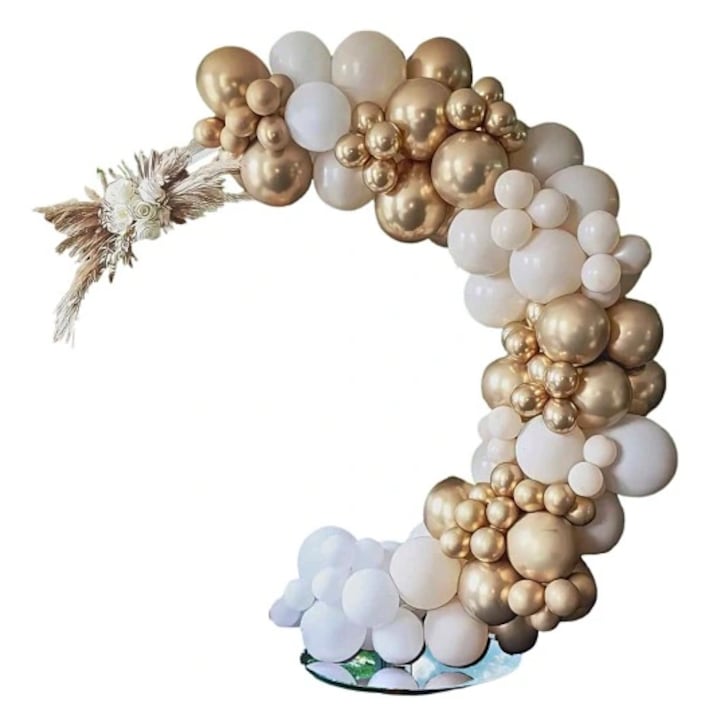 Kit arcada baloane DIY alb si auriu 90 buc