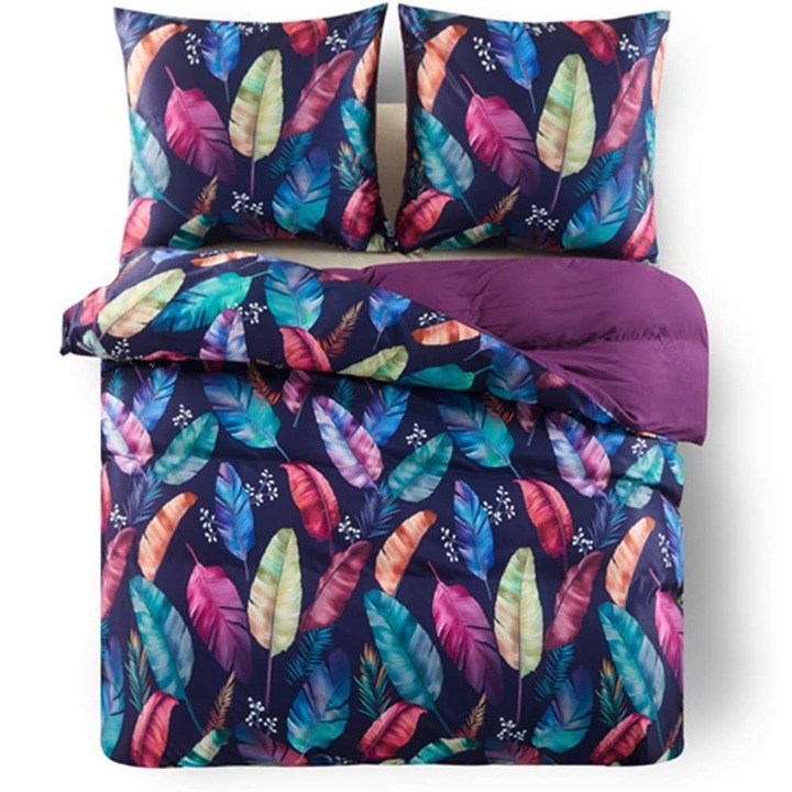 Lenjerie de pat, 135x200, 3 piese, aranjament floral multicolor