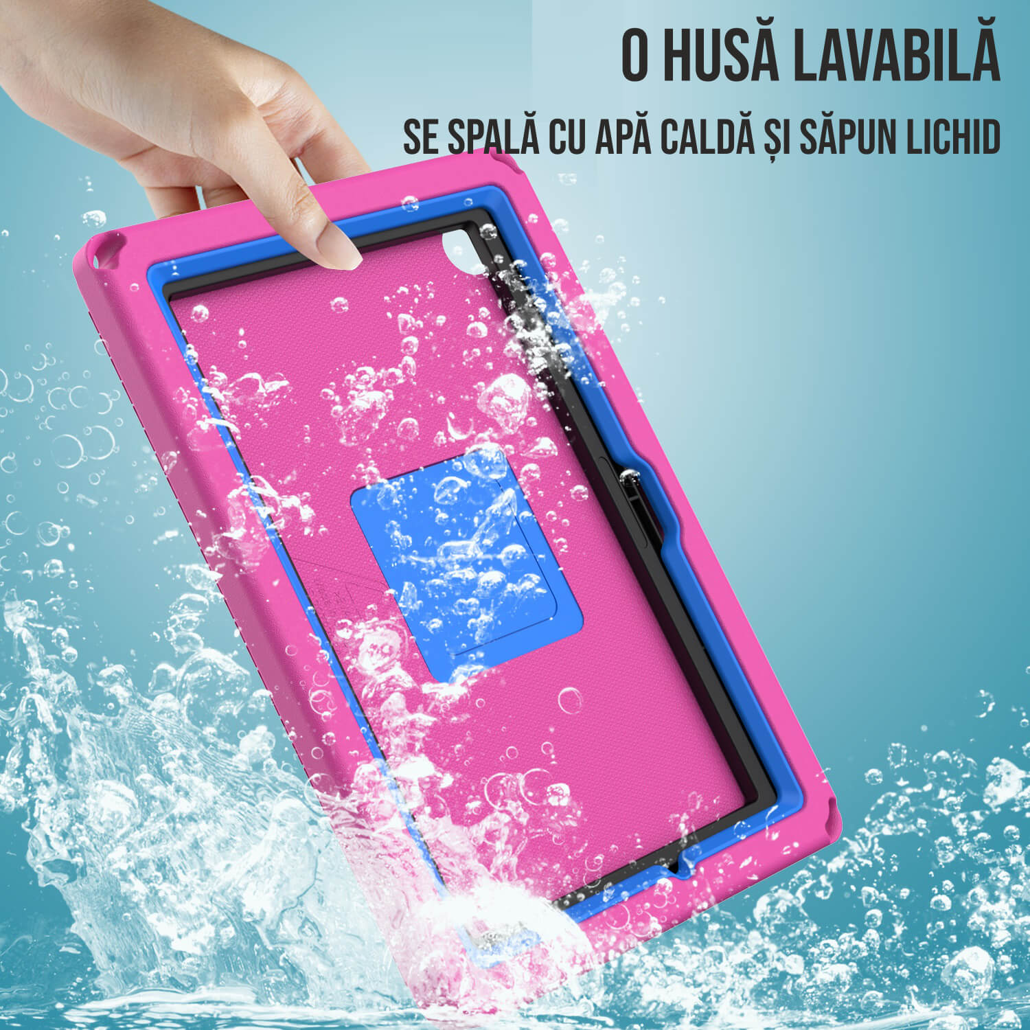Husa De Protectie Pentru Tableta Pentru Copii, Ideas4Comfort®, Husa Fata Spate, Cu Suport-Inel, Compatibila Samsung Galaxy TAB A7 Lite 8.7 Inch T220/T225, Si TAB A 8 Inch T290/T295 2019, Spuma Burete Antisoc, Suport Stativ Reglabil, Carcasa Antisoc, Roz