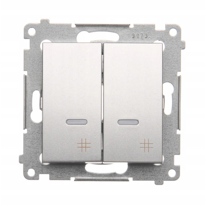 Intrerupator dublu cruce cu iluminare LED, Kontakt Simon, seria 54, argintiu mat, 75x75x41mm
