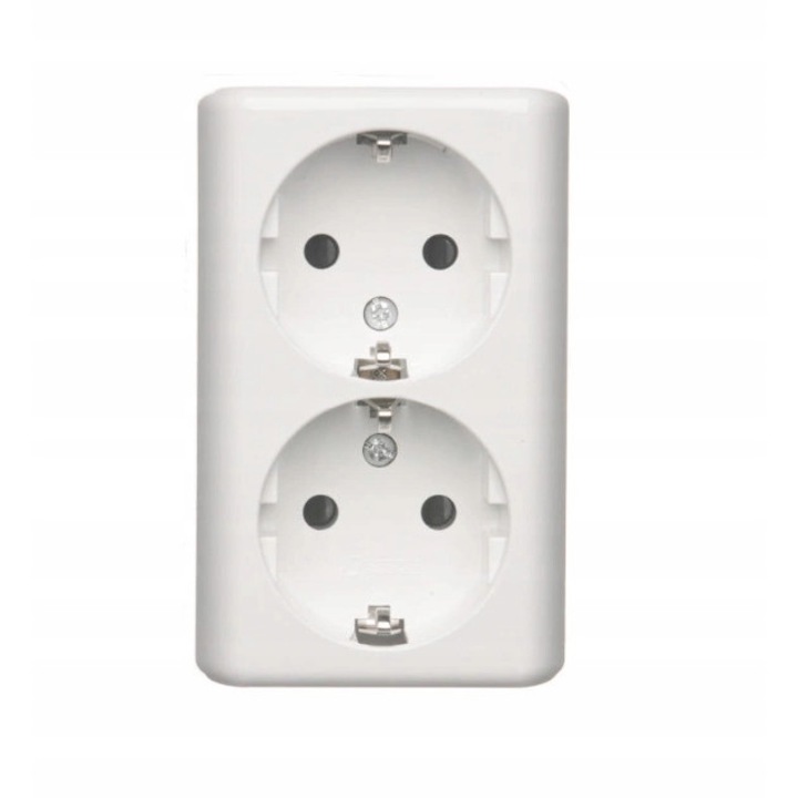 Двоен контакт Шуко, Kontakt-Simon, Пластмаса / PC, 16 A, 250 V, IP20, 63 x 43,5 x 98 mm, Бял