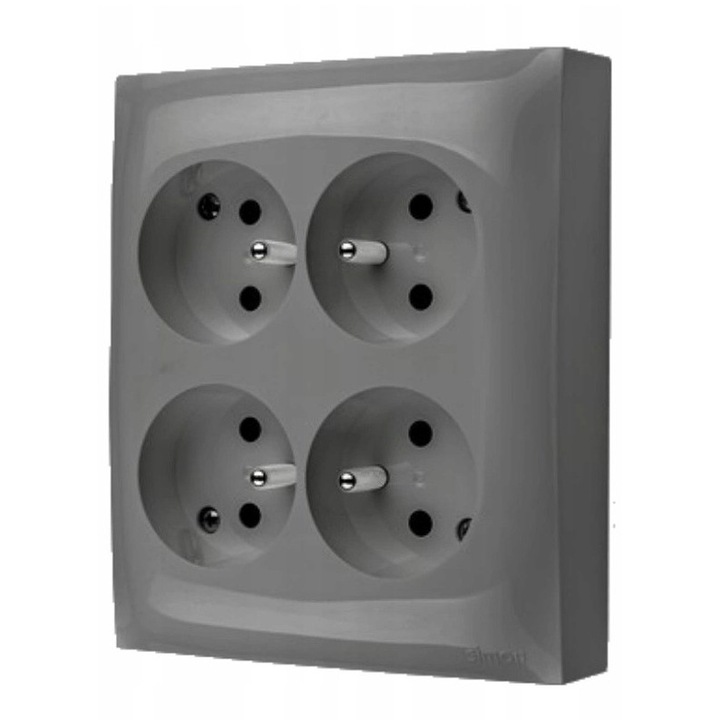 Priza cu impamantare cvadrupla, Kontakt-Simon, 16A/250V/IP20, Gri