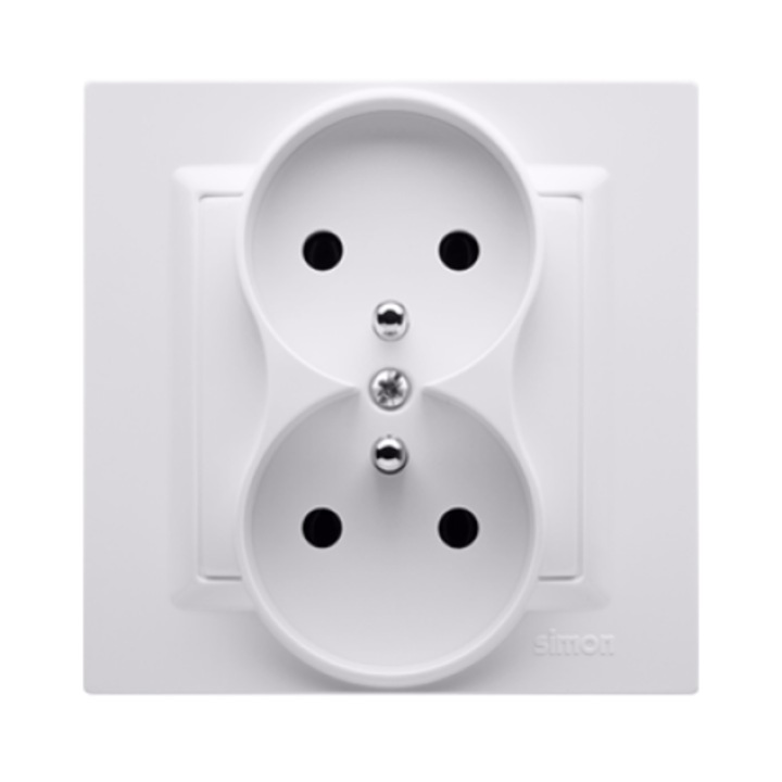 Priza dubla cu impamantare, Kontakt-Simon, Plastic, 16A, IP20, 250V,Alb