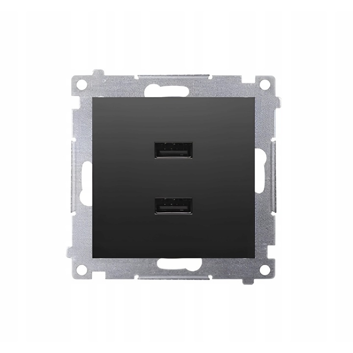 Priza port 2xUSB, Kontakt-Simon, Negru mat