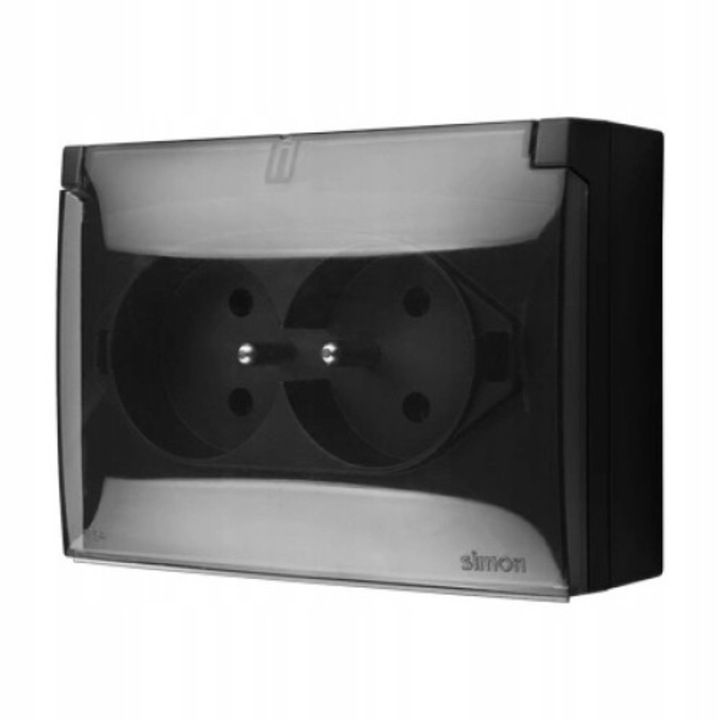 Priza dubla, Kontakt-Simon, IP44, 16 A, 250 V, Negru mat