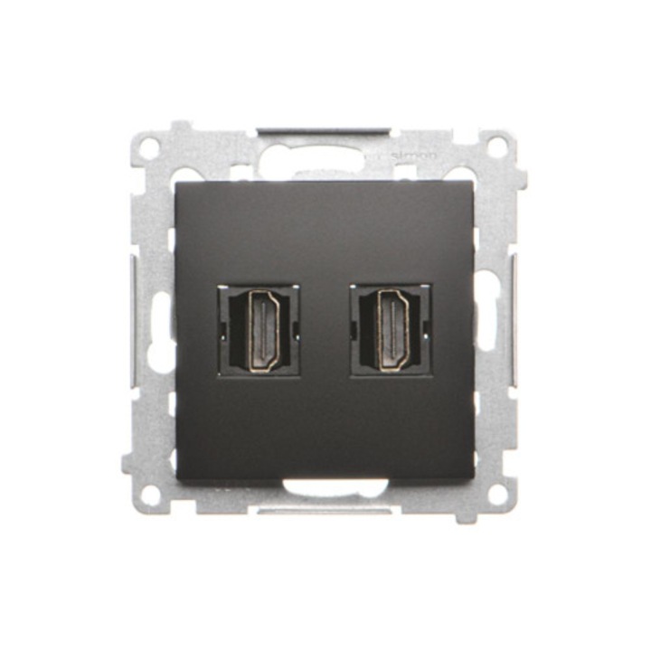 Priza dubla HDMI, Kontakt-Simon, Montare incasata, Negru