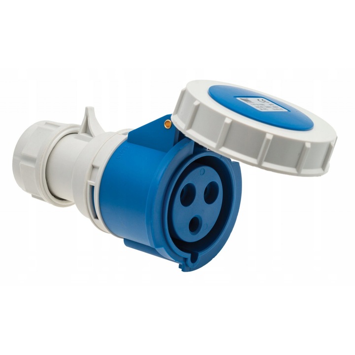 Priza portabila, Pawbol, 250V, 32A, 3P, IP67, Albastru/Alb