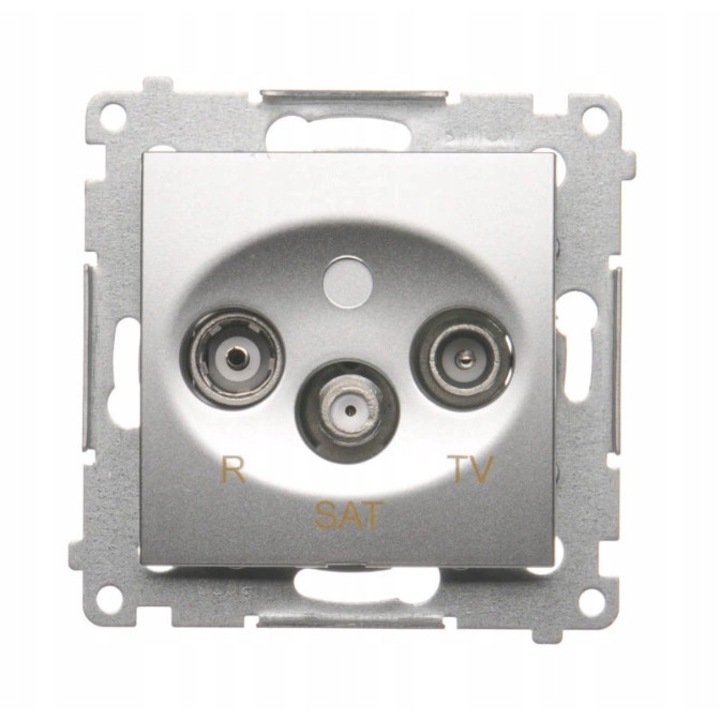 Priza antena R-TV-SAT, Kontakt-Simon 54, argintiu mat, 3 iesiri, montare incastrata, 75x75x39mm