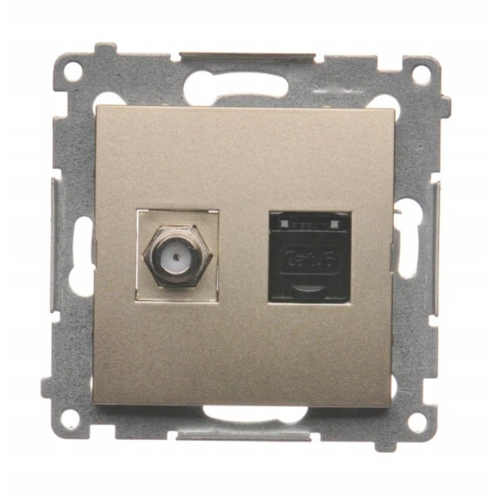 Priza mufa antena F/RJ45, Kontakt-Simon, Auriu