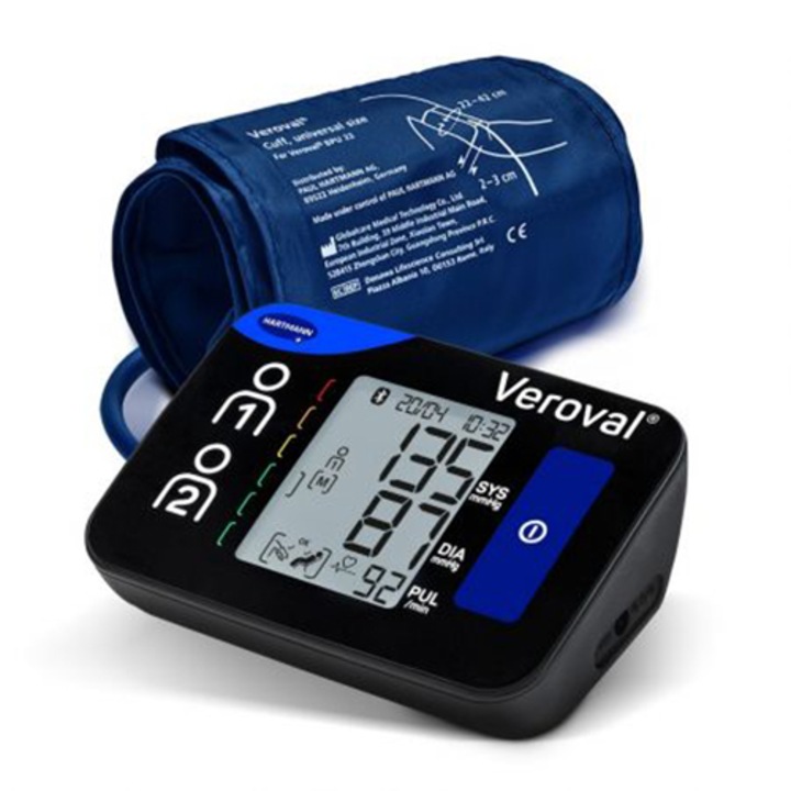 Апарат за измерване на кръвно налягане Hartmann Veroval BPU26, За ръка, Компактен, Bluetooth, Универсален маншет, Осцилометрично измерване