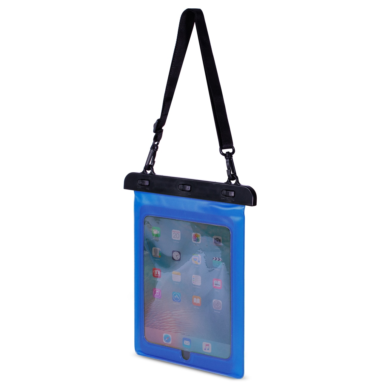 Husa subacvatica pentru tableta, diagonala maxima 12 inch, 28x21cm, material impermeabil, Albastru