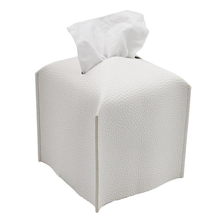 Husa cutie servetele, QttvbTna, piele ecologica, alb, 13x13x13cm