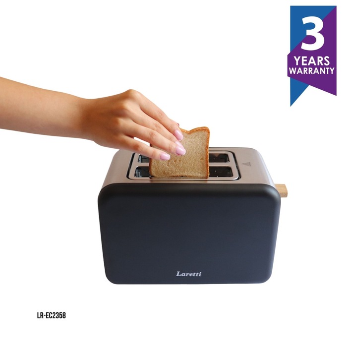 Тостер Laretti LR-EC2358, 850W, 2 слота, Корпус от неръждаема стомана, Автоматично и ръчно изключване, Избор на степен на пържене, Сиво/Черно