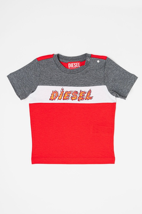 Diesel, Cotton Color Block T-Shirt, Rosu/Gri inchis melange