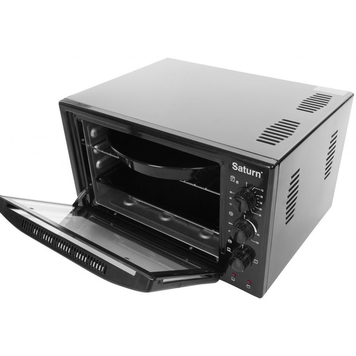 Cuptor electric Saturn ST-EC3804 Black, 1600W, 42L, 4 setari de putere, Perfect pentru gratar, coacere si prajire, Indicator luminos, Elemente de incalzire din otel inoxidabil, Usa dubla din sticla, Negru