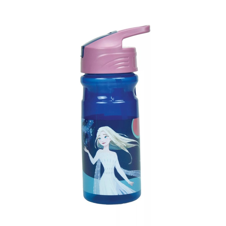 Пластмасова бутилка със сламка за многократна употреба, Disney Frozen Elsa 500 ml Blue