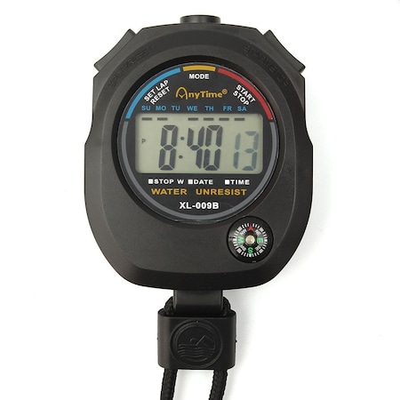 Cronometru digital cu busola, PROCART, ecran LCD, ora, calendar, alarma, snur, negru