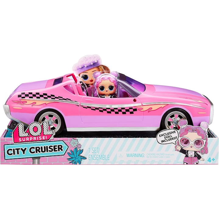 Set de joaca L.O.L Surprise! Masina City Cruiser, roz cu mov si papusa exclusiva inclusa, 40 cm