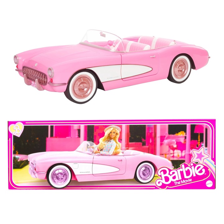 Комплект Barbie The Movie, Колекционерска кола Pink Corvette Кабриолет, 43 см